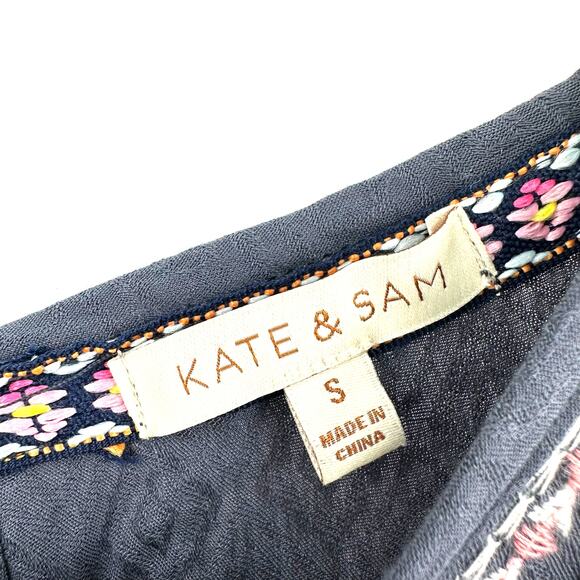 Kate & Sam Size Small Lace Embroidered Long Sleeve‎ Shirt Top Blouse Blue - Picture 4 of 5